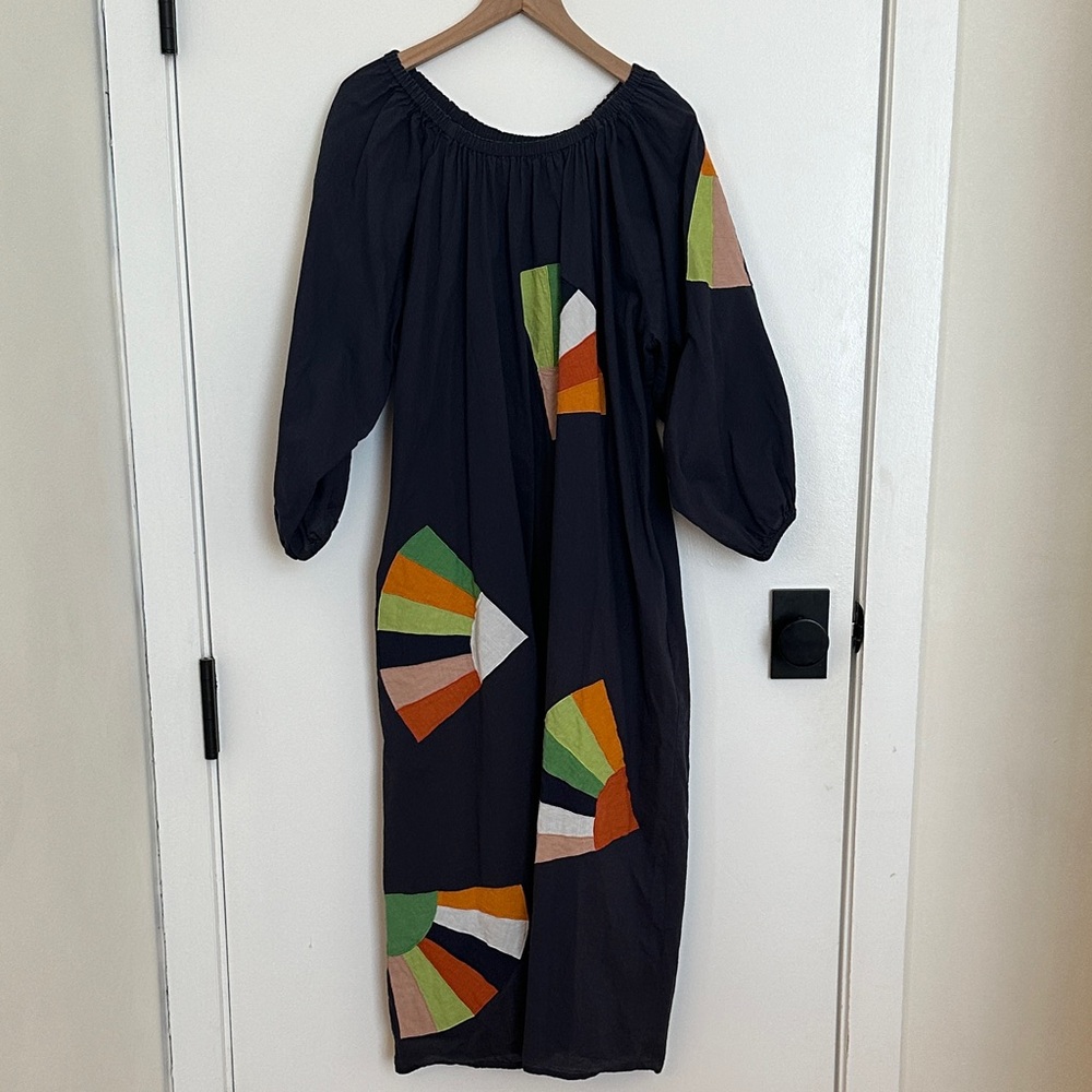 NIKKI CHASIN ballad dress navy fan patch cotton SMALL